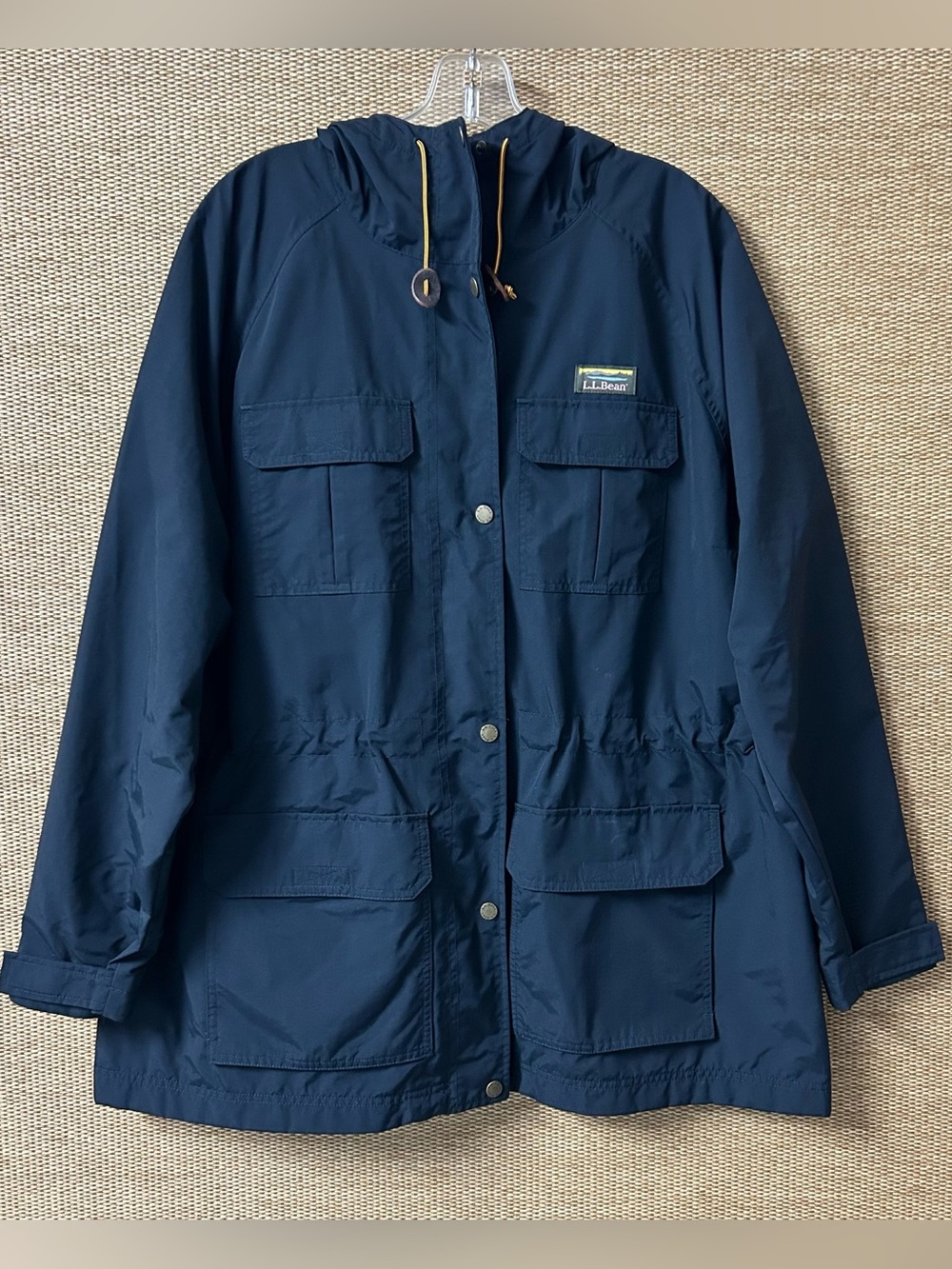 LL Bean Jacket Women 2X Plus Black Nylon Hooded Multicolor Lining Utility Chore